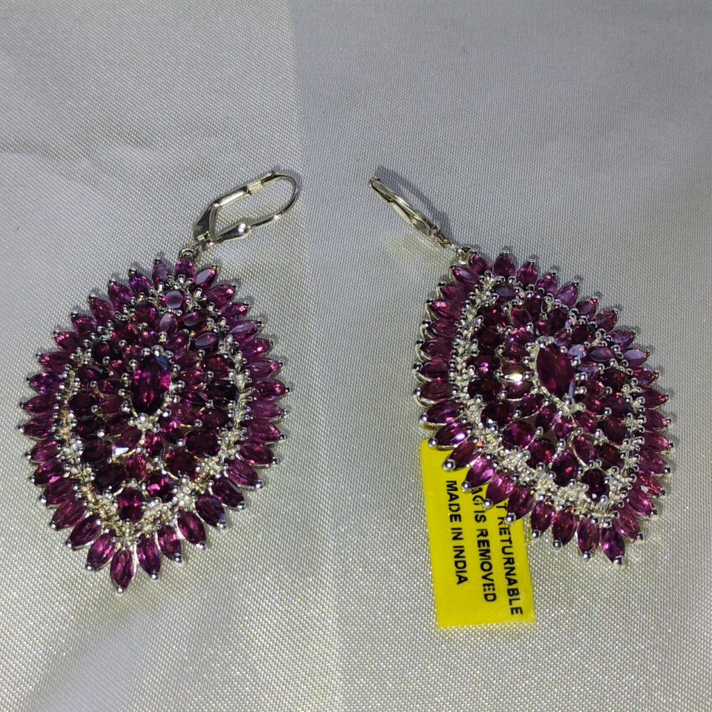 Rhodolite Garnet Dangling Earrings In Sterling Silver